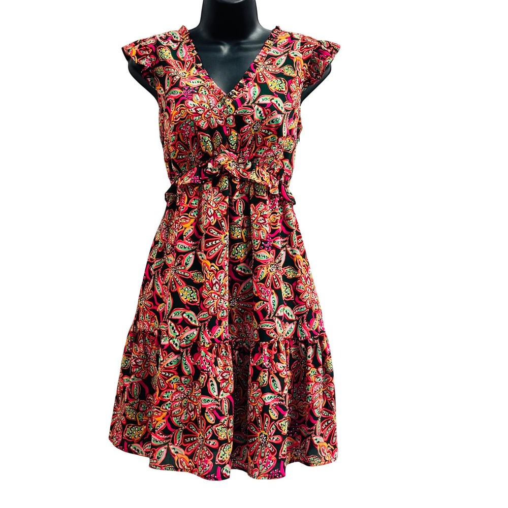 J.Crew Womens Pink Green Floral Paisley Ruffle Tiered Mini‎ Dress Size 6